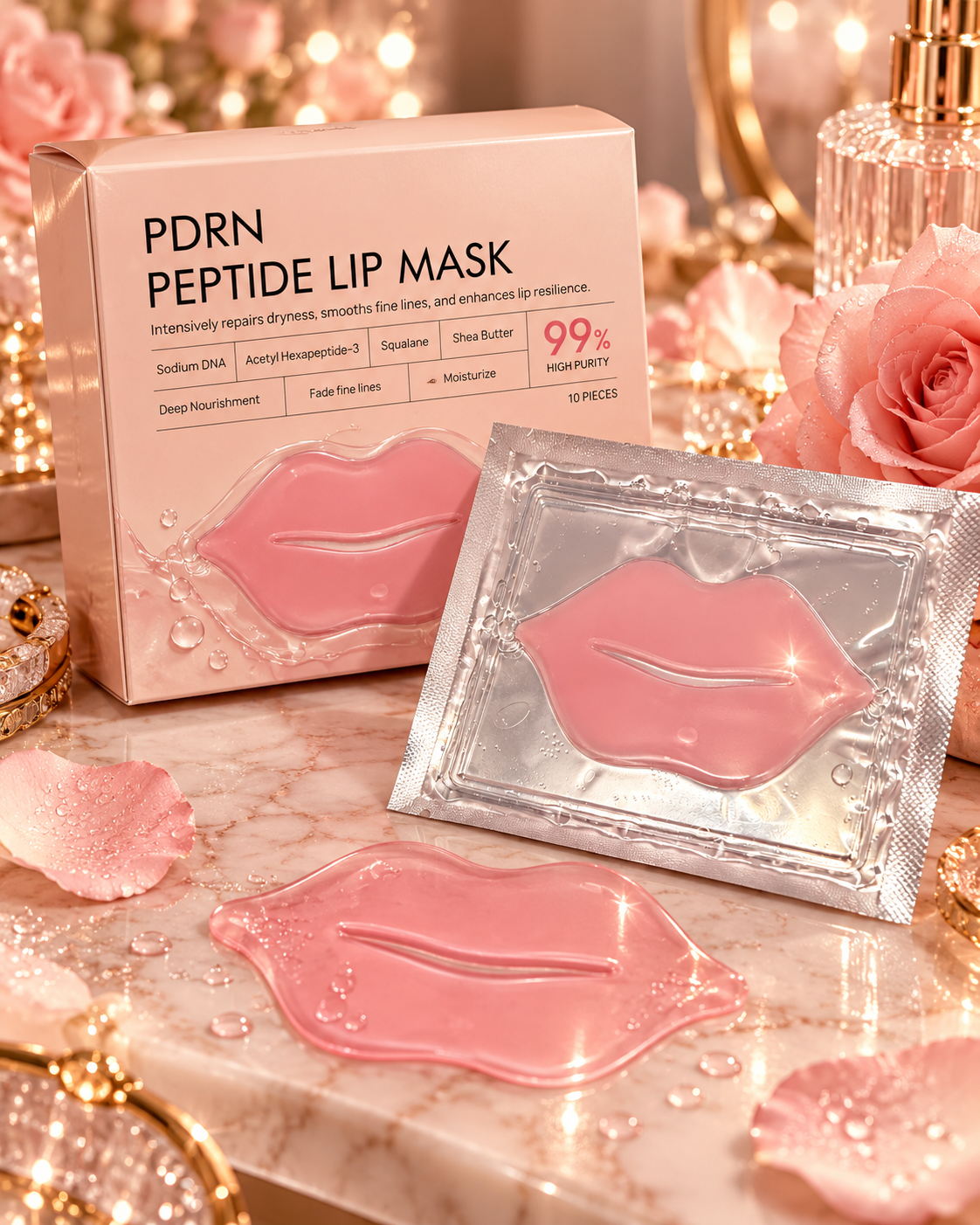 PDRN Peptide Lip Mask – Hydrating Collagen Lip Treatment, 10 Pieces