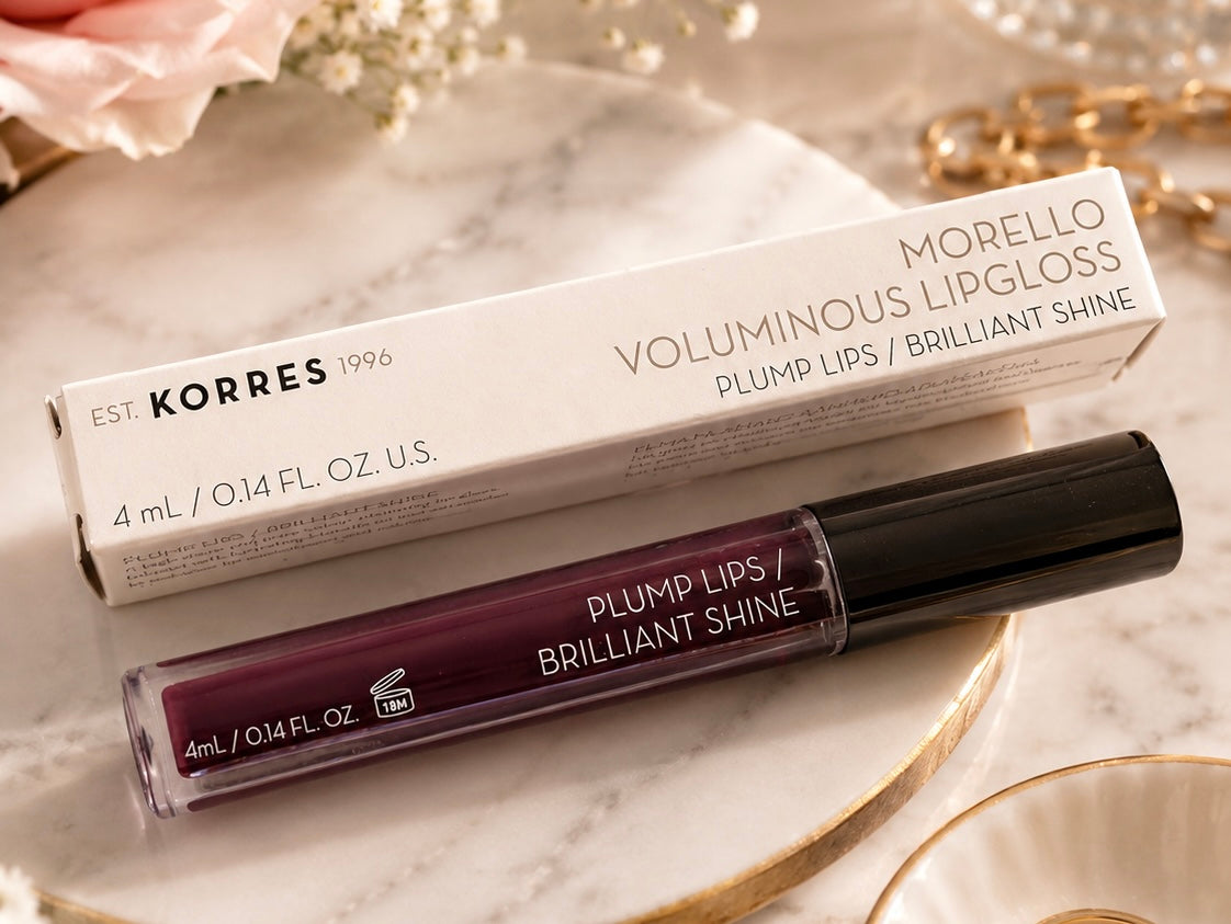 Korres Morello Voluminous Lip Gloss – Plump Lips & Brilliant Shine | Shade: Morello | 0.14 fl oz / 4 mL
