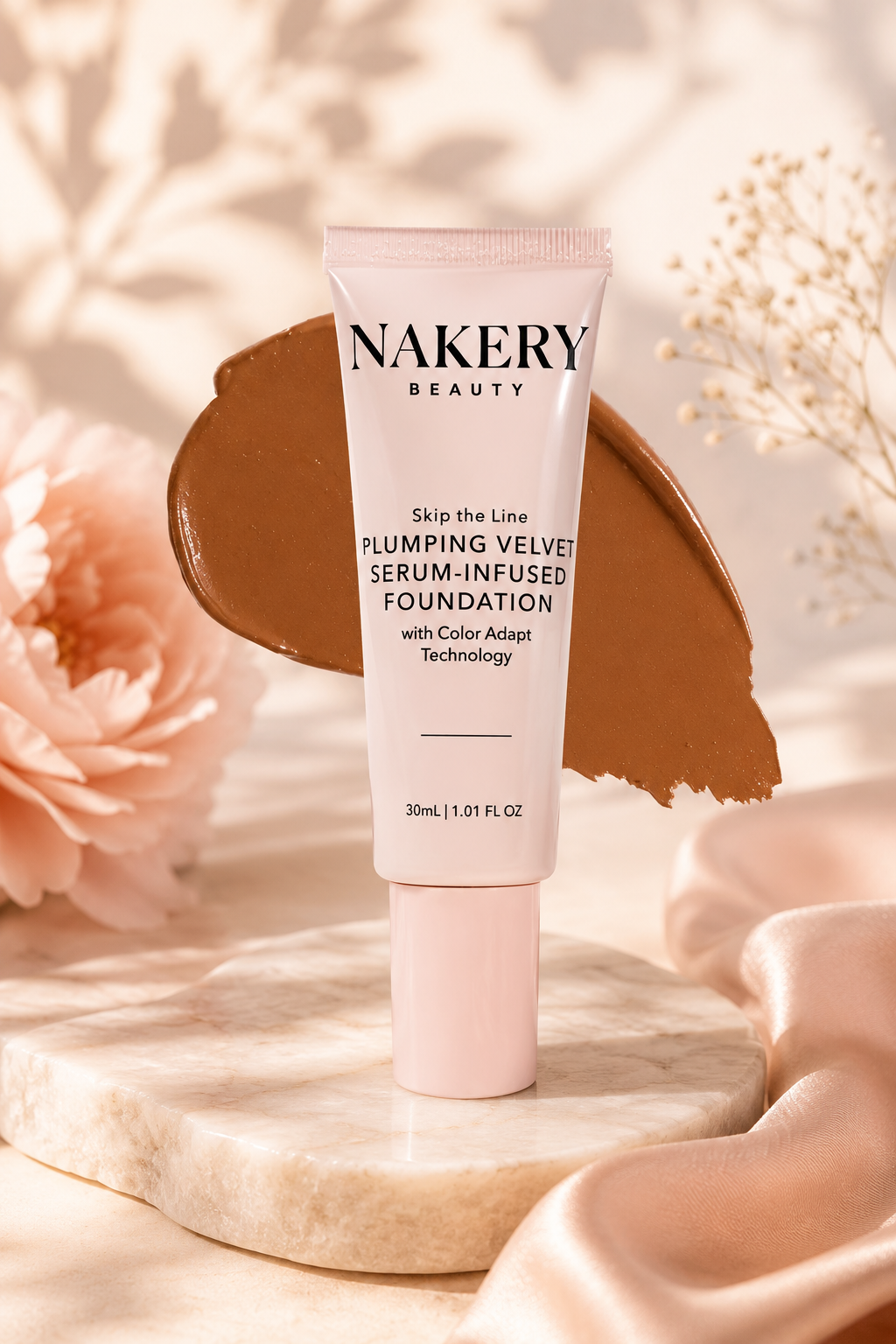 NAKERY Beauty Skip the Line Plumping Velvet Serum-Infused Foundation | Color Adapt Technology | 1.01 fl oz (30 mL)