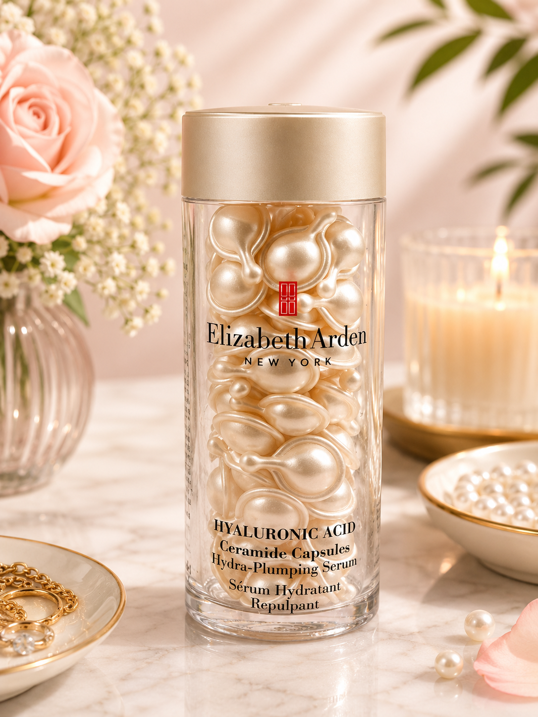 Elizabeth Arden Hyaluronic Acid Ceramide Capsules Hydra-Plumping Serum | Anti-Aging Face Serum Capsules | Hydrating Skincare