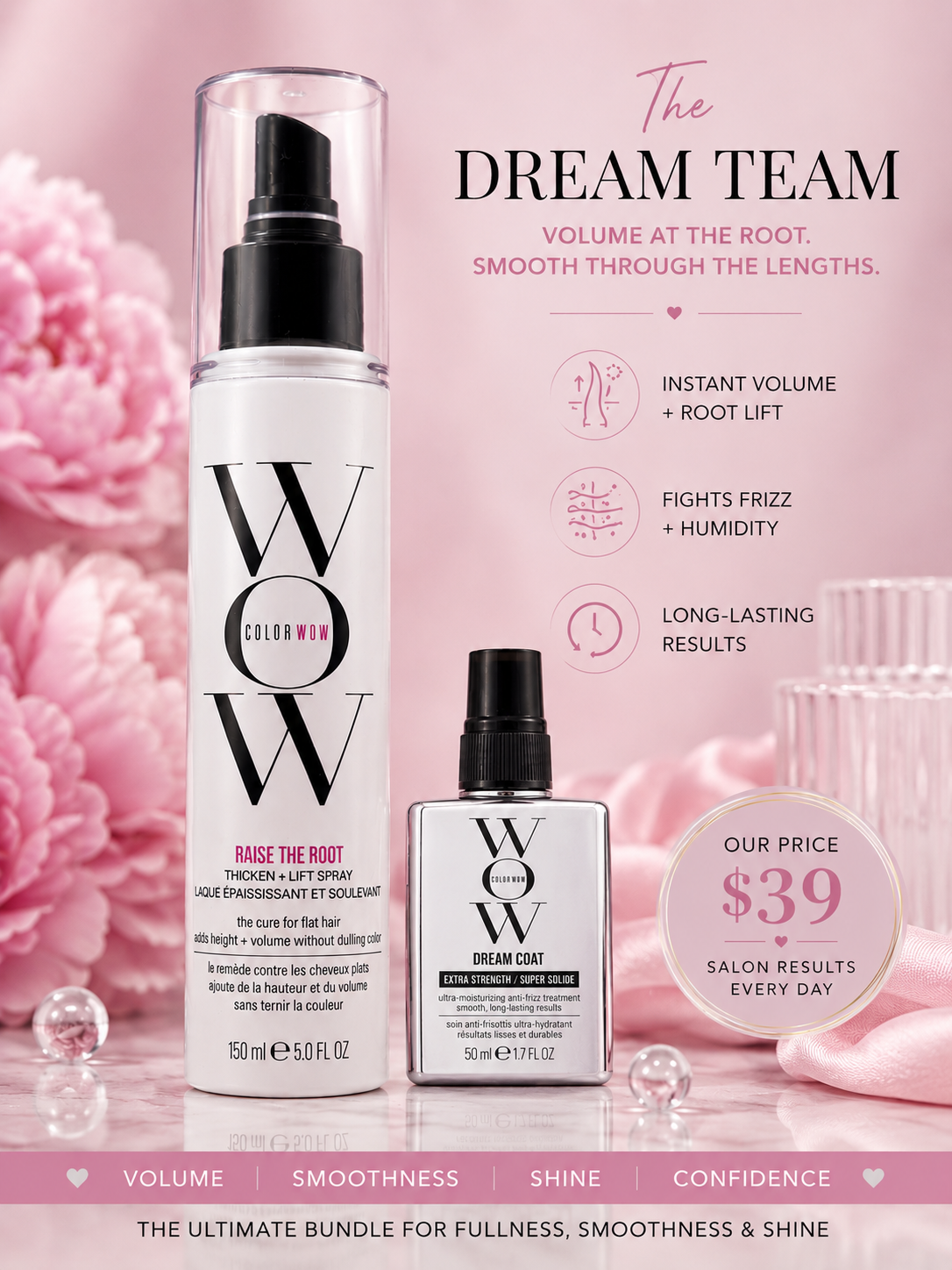 Color Wow Dream Team Hair Bundle | Raise the Root Thickening Spray + Dream Coat Extra Strength Anti-Frizz Treatment