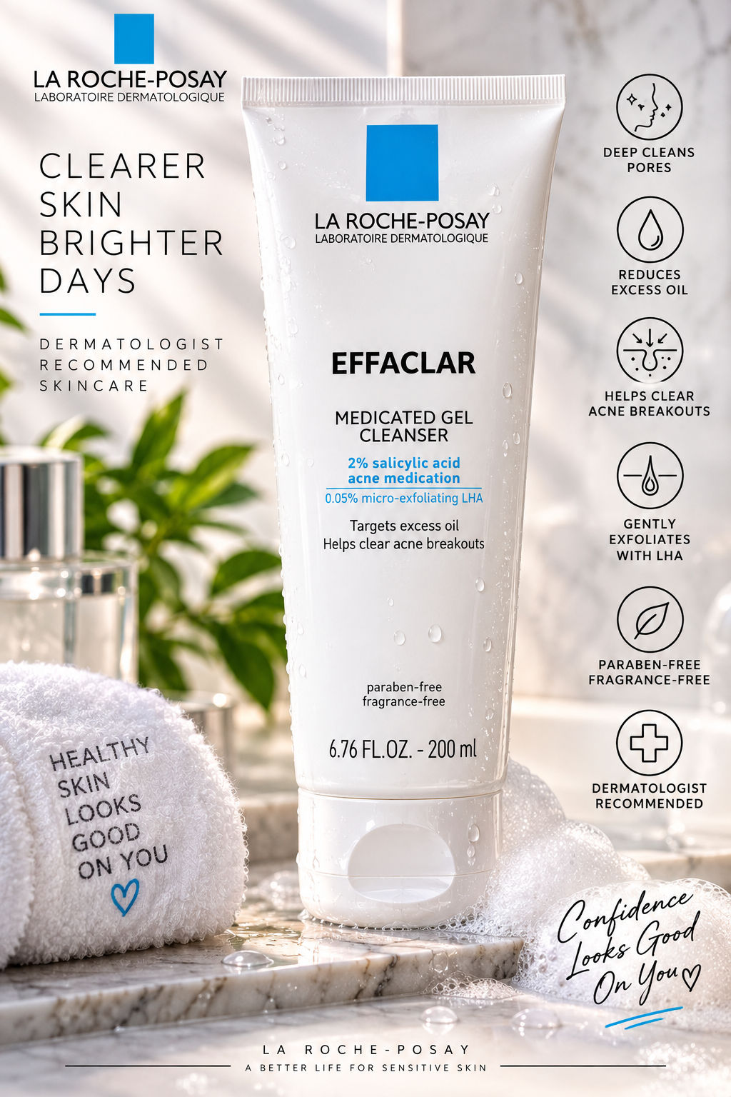 La Roche-Posay Effaclar Medicated Gel Cleanser 6.76 oz – 2% Salicylic Acid Acne Face Wash