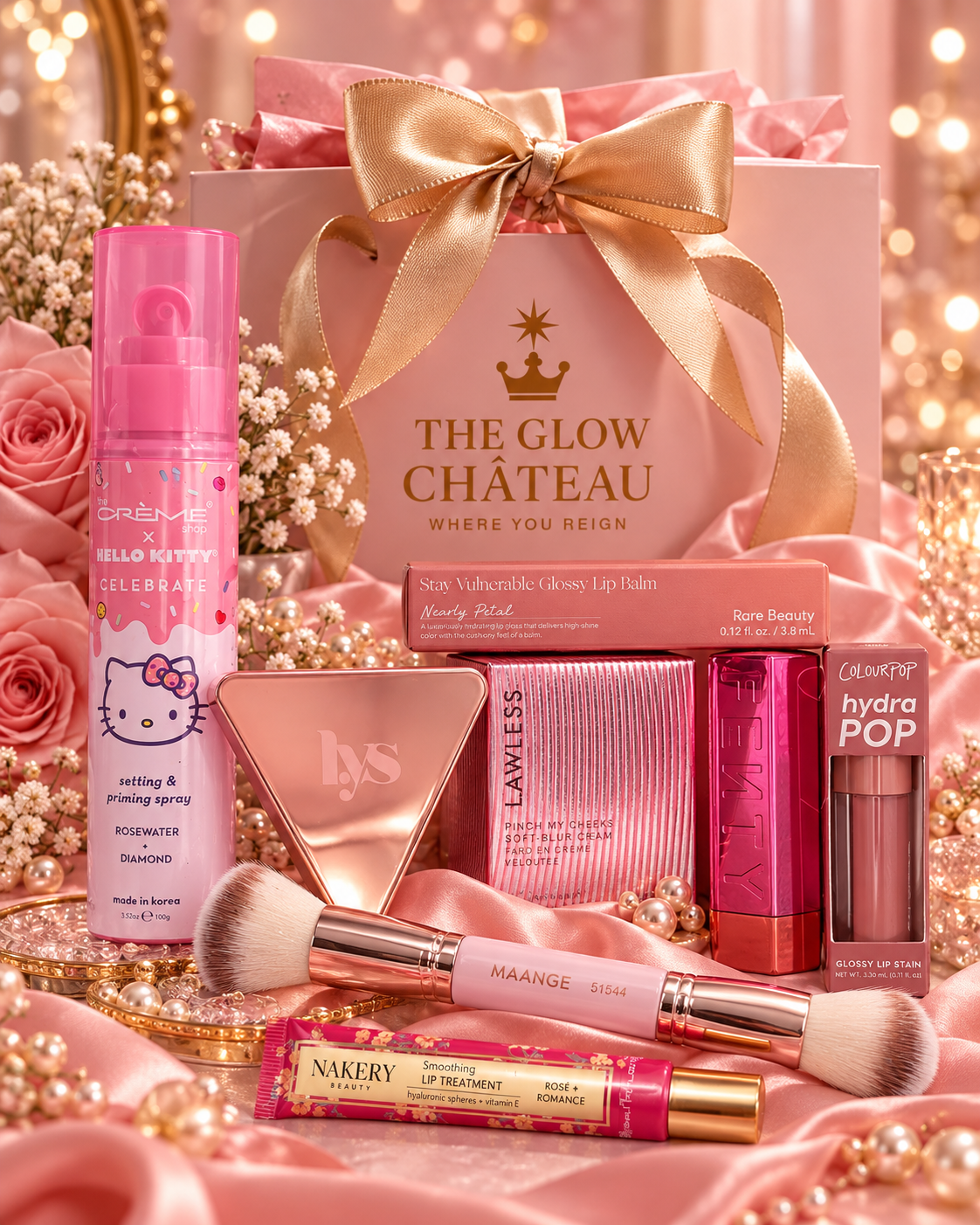 The Rosé Glow Edit | Pink Beauty Gift Set with Rare Beauty, Fenty, LYS, Lawless & Hello Kitty Favorites - Pink Out Collection