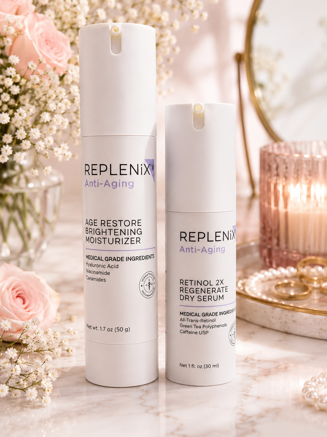 REPLENIX Anti-Aging Skincare Duo | Age Restore Brightening Moisturizer + Retinol 2X Regenerate Serum