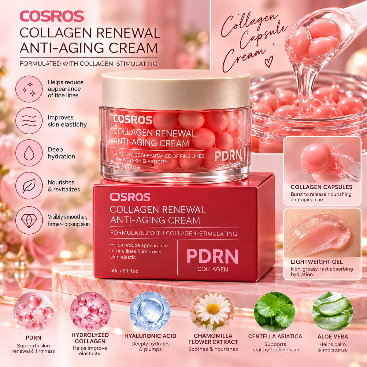 COSROS PDRN Collagen Renewal Anti-Aging Cream – Collagen Capsule Moisturizer