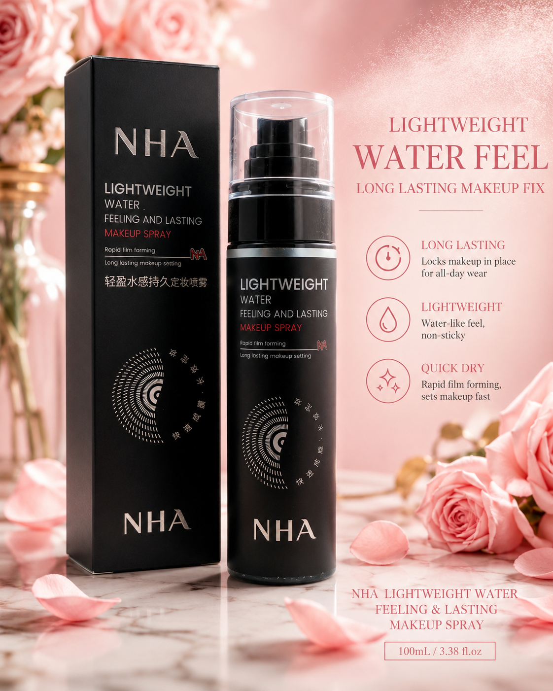 NHA Lightweight Water Feeling & Lasting Makeup Setting Spray 100mL | Long-Wear Makeup Mist