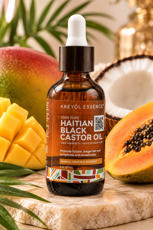 Kreyòl Essence Haitian Black Castor Oil – Mango, Papaya & Coconut Hair & Skin Oil, 2 oz