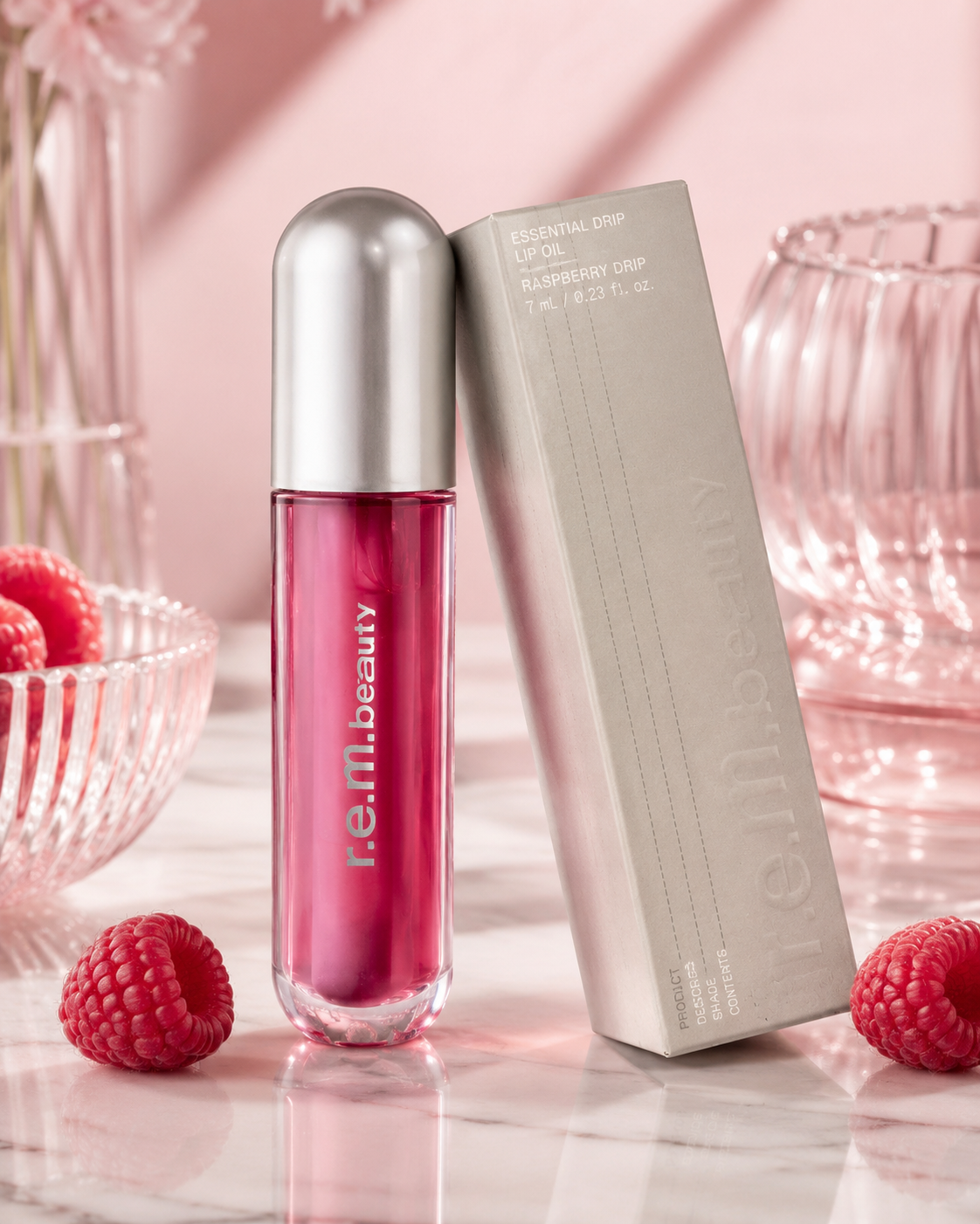 r.e.m. beauty Essential Drip Lip Oil – Raspberry Drip | Hydrating High-Shine Lip Oil 7 mL