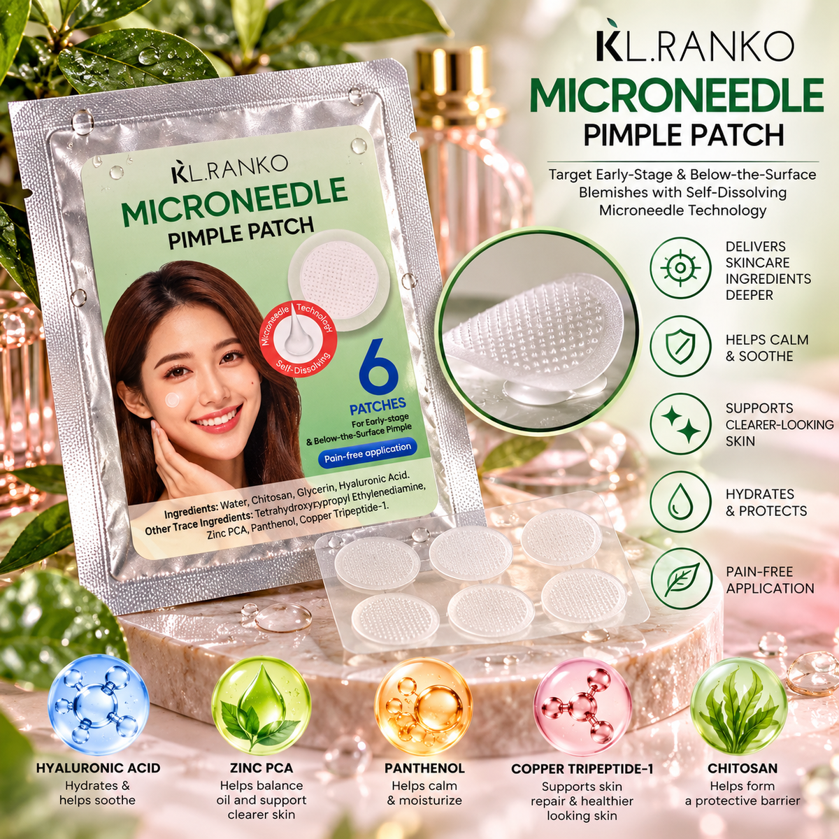 Microneedle Pimple Patches – Self-Dissolving Acne Patches, 6 Count