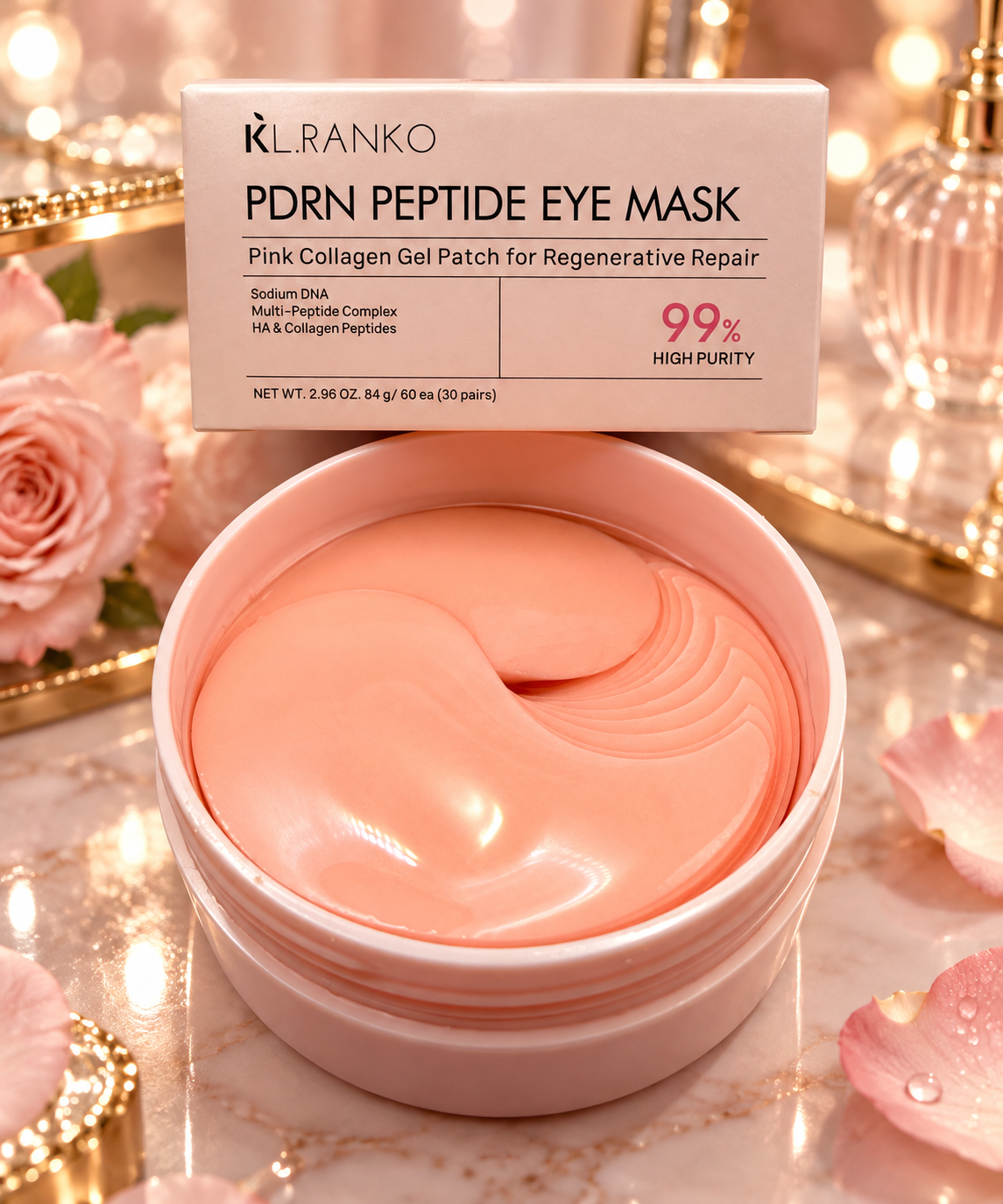 PDRN Peptide Eye Mask – Pink Collagen Gel Eye Patches, 30 Pairs
