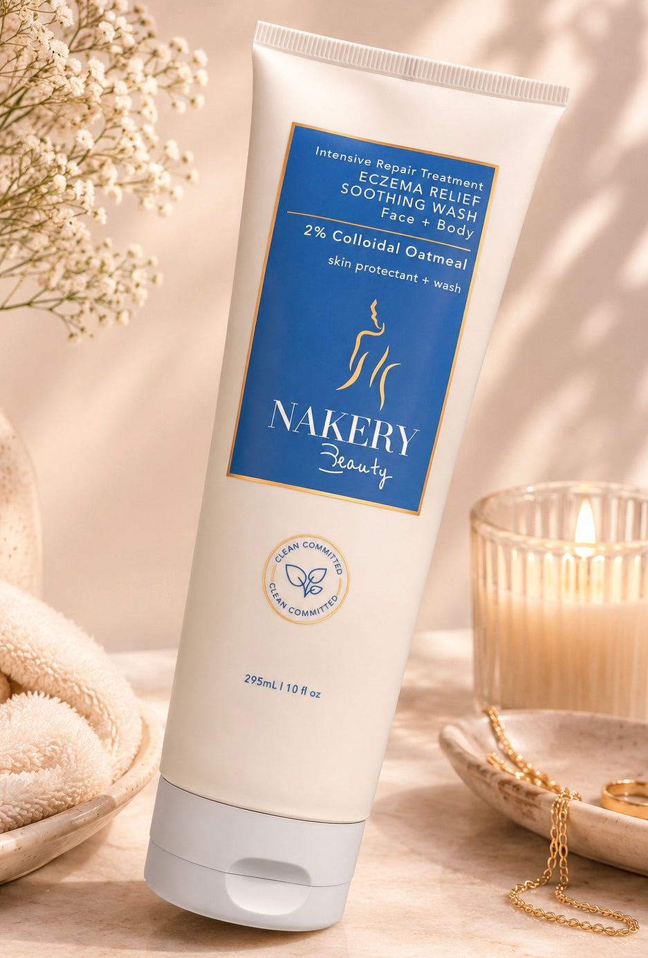 Nakery Beauty Eczema Relief Soothing Wash
Face + Body | 2% Colloidal Oatmeal | 10 fl oz (295 mL)