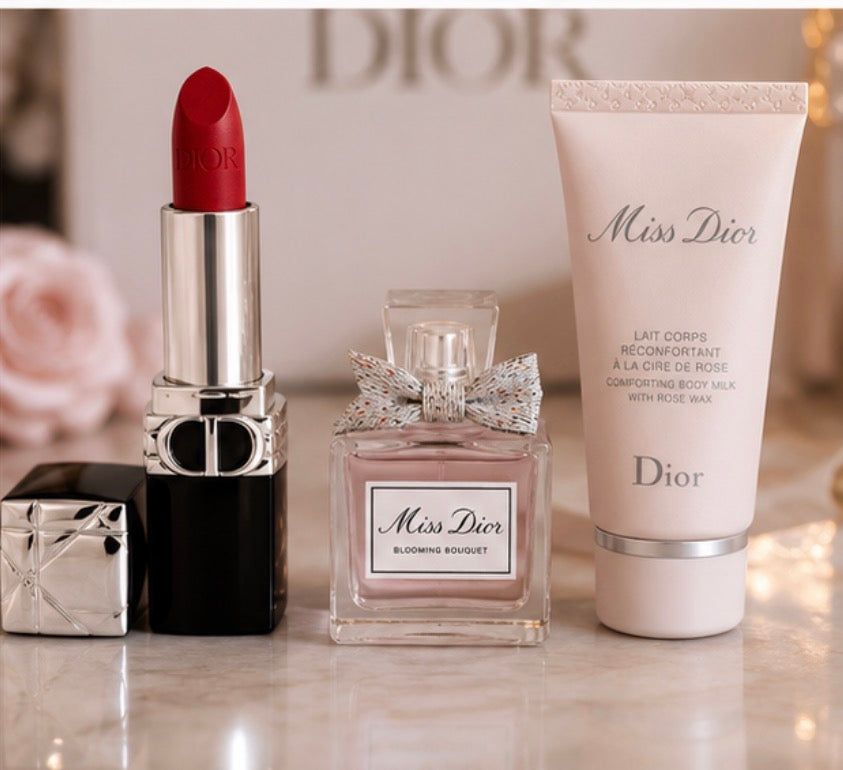 Dior Rouge Dior Lipstick (Velvet Finish) & Miss Dior Blooming Bouquet Travel Gift Set – Full Size Lipstick