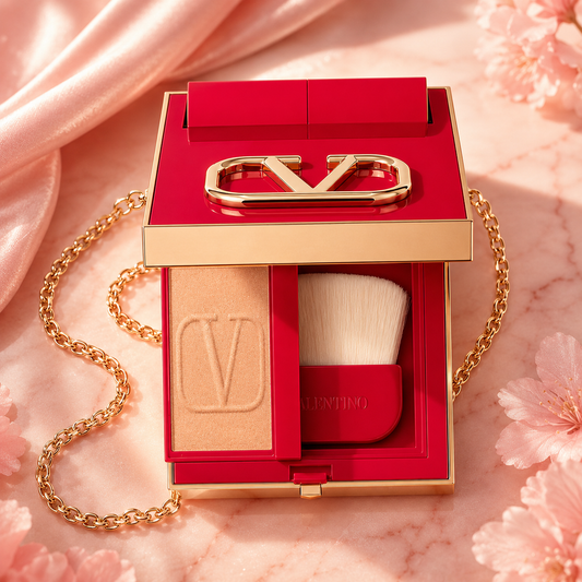 VALENTINO Go-Clutch Bag with Refillable Finishing Powder and MiniRosso Lipstick