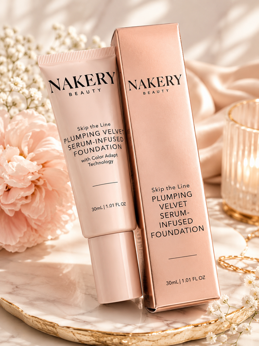 NAKERY Beauty Skip the Line Plumping Velvet Serum-Infused Foundation | Color Adapt Technology | 1.01 fl oz (30 mL)