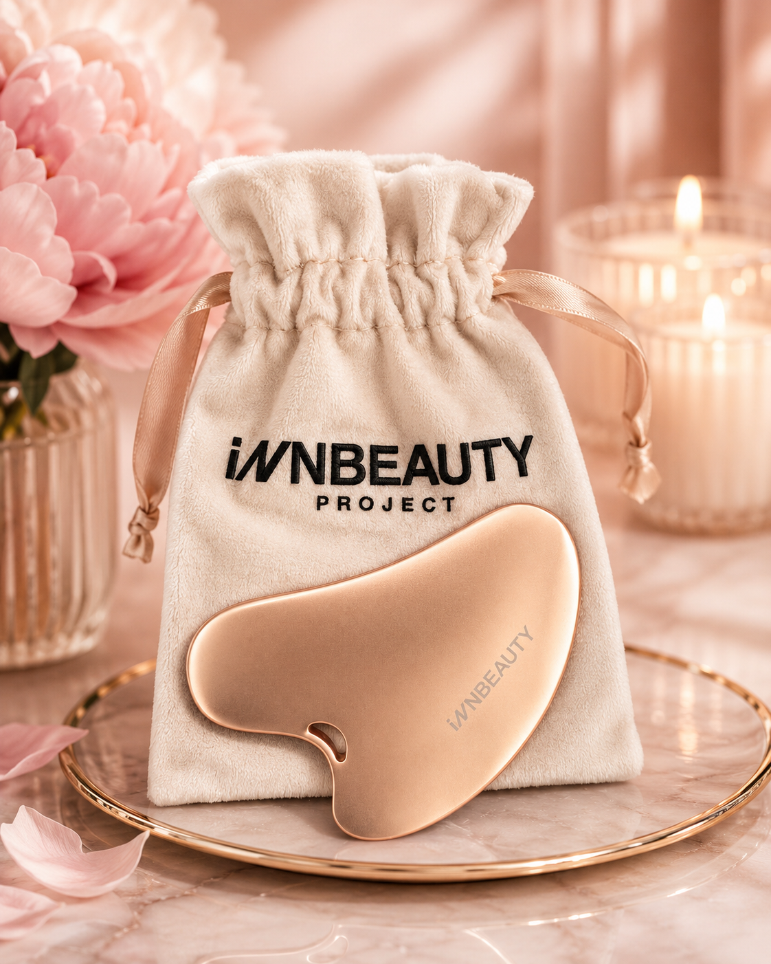 iWNBEAUTY PROJECT Stainless Steel Gua Sha Facial Massage Tool with Luxury Travel Pouch | Sculpt, Depuff & Lift