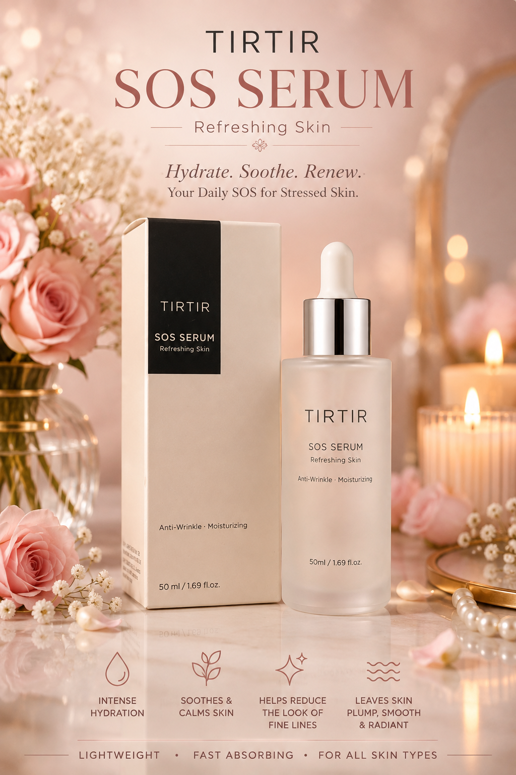TIRTIR SOS Serum 50 mL | Hydrating, Soothing & Anti-Wrinkle Korean Face Serum