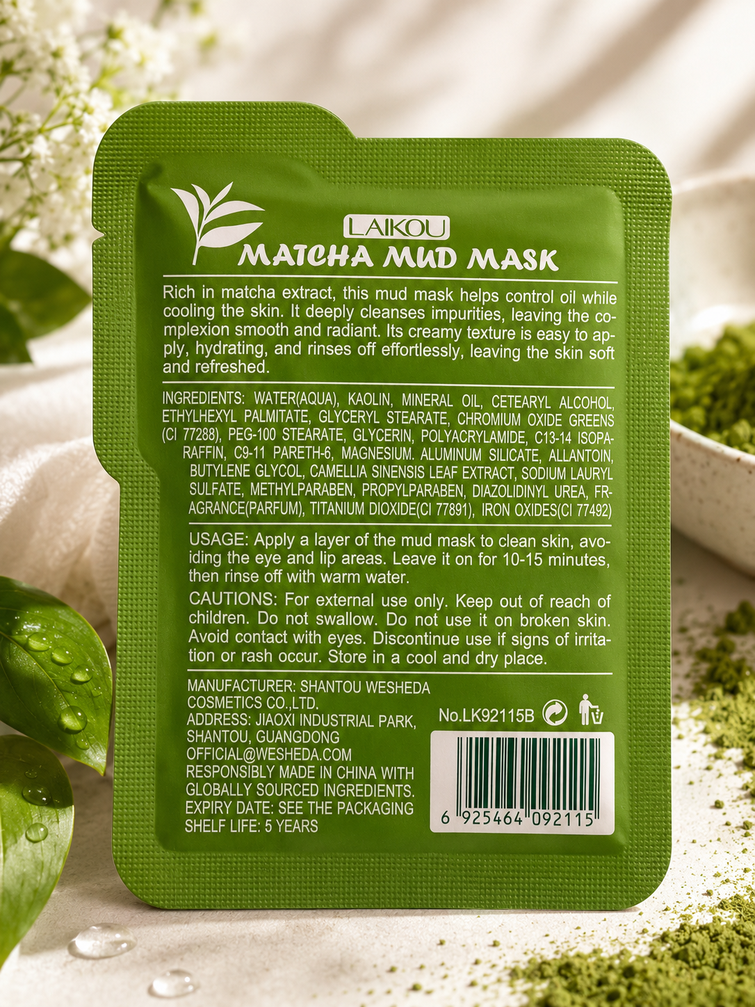 LAIKOU Matcha + Kaolin Deep Cleansing Mud Mask | Deep Cleansing & Hydrating Face Mask (3 pcs)