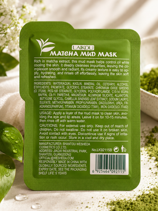 LAIKOU Matcha + Kaolin Deep Cleansing Mud Mask | Deep Cleansing & Hydrating Face Mask (3 pcs)