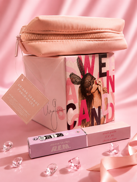 Ariana Grande Fragrance Gift Bundle | Sweet Like Candy + r.e.m. Cherry Eclipse + Cosmetic Bag