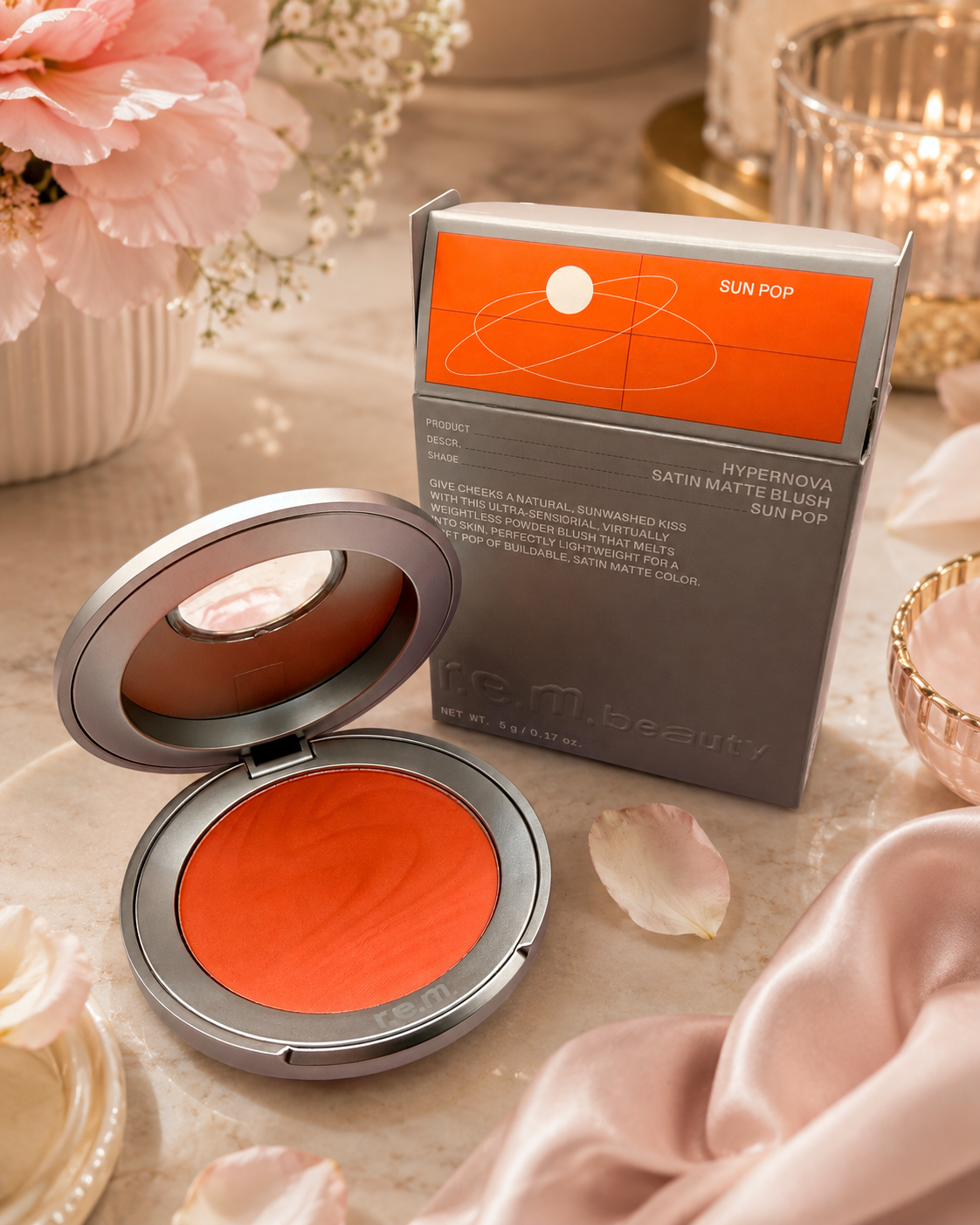 r.e.m. beauty Hypernova Satin Matte Blush – Sun Pop | 0.17 oz / 6 g