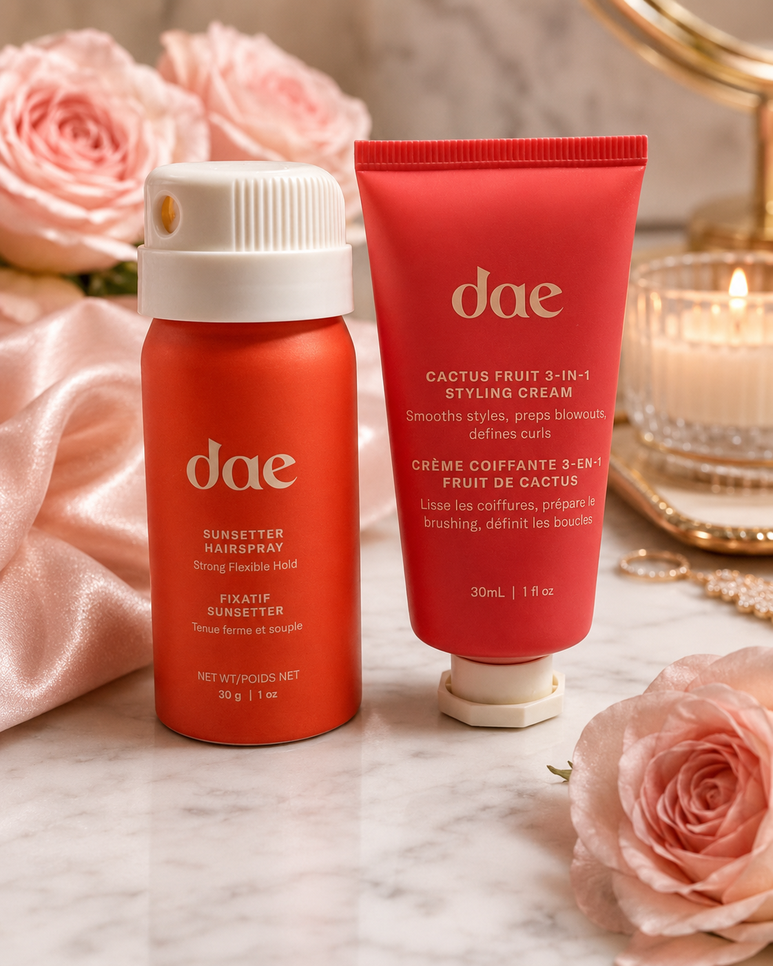 dae Hair Travel Styling Duo – Cactus Fruit 3-in-1 Styling Cream + Sunsetter Hairspray | 1 oz Each