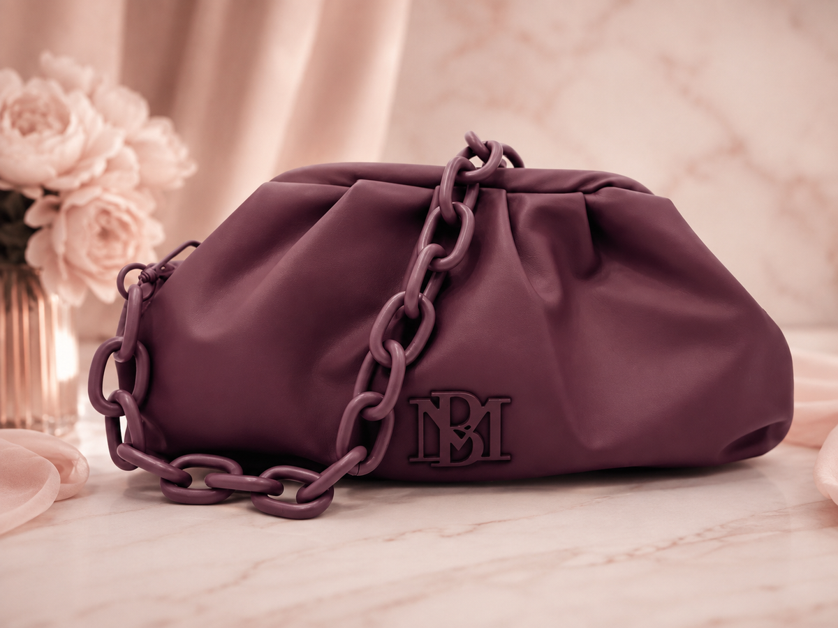 Badgley Mischka Burgundy Wrapped Frame Clutch with Chunky Chain Strap