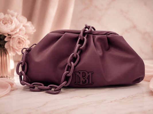 Badgley Mischka Burgundy Wrapped Frame Clutch with Chunky Chain Strap