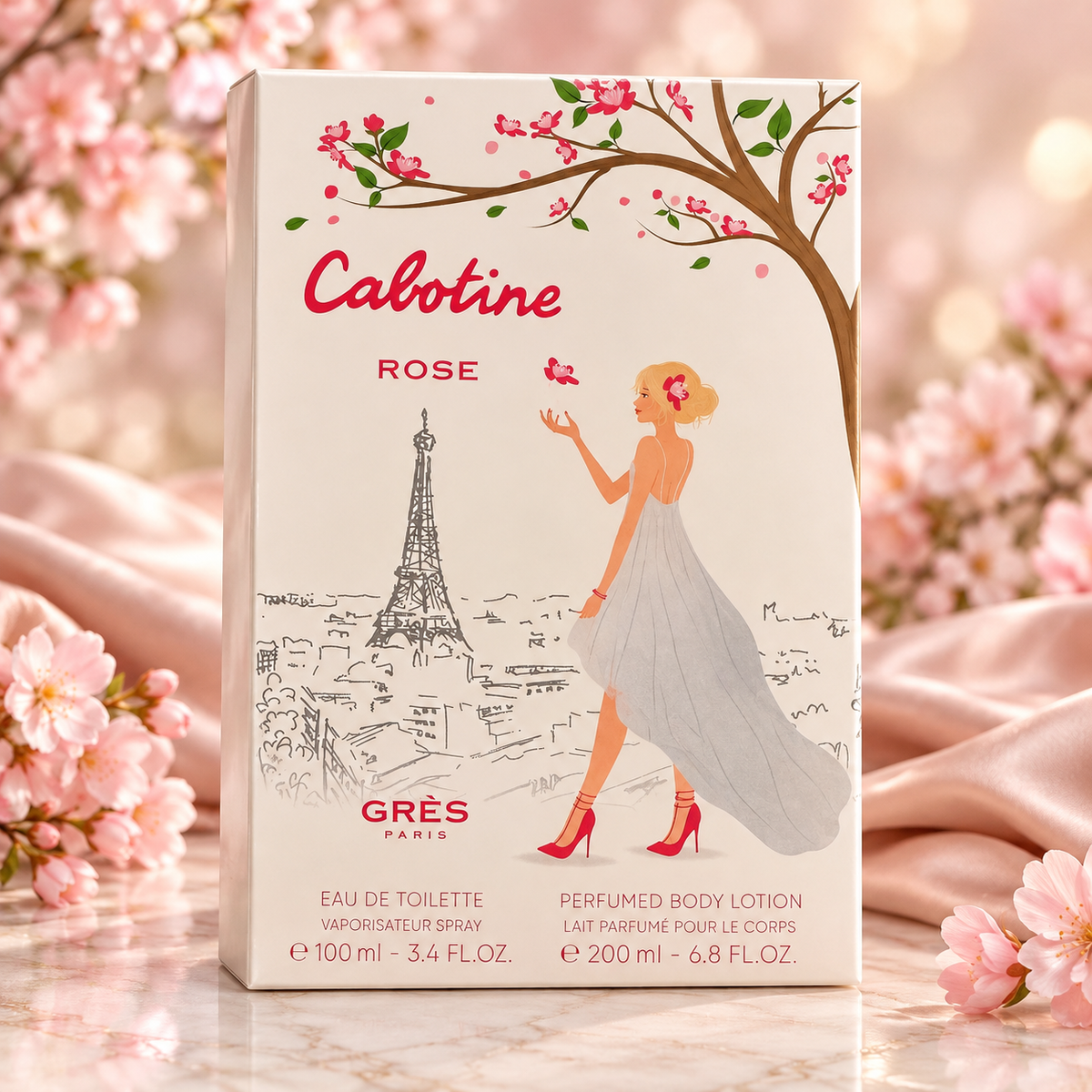 Cabotine Rose by Grès Women’s Gift Set – 3.4 oz EDT + 6.8 oz Body Lotion